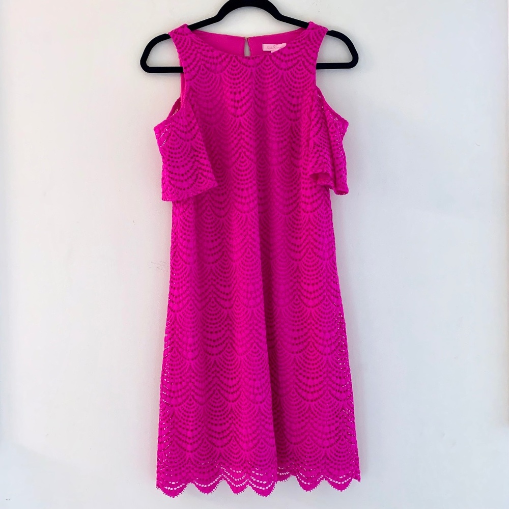 Lilly Pulitzer Somerset Cold Shoulder Swing Dress  Scalloped Shell Lace size S